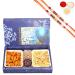 Ghasitaram Gifts Rakhi Gifts for Brothers Rakhi Sweets - Soan Papdi SOYA Sticks and Almonds Pouch Hamper with 2 Pearl Beads Rakhis