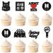 Keaziu 28 PCS Music Singer Cupcake Toppers KPOP Singer Cupcake Picks for Spring Day A-rmy B-T-S Singer Group Theme Party Birthday Party Decoration for Boys and Girls Spring Black