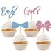 36 PCS Boy or Girl Cupcake Toppers Bow Tie Cupcake Picks Glitter Pink and Blue Cake Topper for Gender Reveal Baby Shower Kids Birthday Party Decorations Supplies