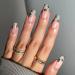 Justotry 24 pieces Coffin floral nails to stick out medium length Green French Artificial nails nude ballerina artificial nail press on nails pretty fingernails fake nails long for women flower & green
