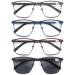 MODFANS 4 Pack Reading Glasses Men Blue Light Filter Metal Frame Rectangle Style Stainless Steel Material +1.50 Color1234