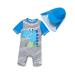 BONVERANO Baby Boys Swimsuit Toddler Bathing Suit Short-Sleeve Zipper One Piece Swimwear with UPF 50+ Sun Protection 18-24 Months Dinosaur Stripe