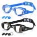 Cooloo swimming goggles for men 2 pieces of swimming goggles UV protection Anti-fog and adjustable belt comfortable Prof for adults 1.Blue W/ Clear Lens & Black W/ Mirrored Lens