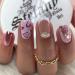Press on Nails Short Square Fake Nails White French Tip False Nails with Heart Designs Pink & Nude Acrylic Nails Glossy Artificial Nails Gold Glitter & Rhinestones Glue on Nails for Women 24Pcs Nude + Pink-2