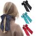 Hair Scrunchies with Bow Elastic Hair Ribbons Satin Hair Ties Bowknot Ponytail Holder Hair Scarf with Solid Color For Women Girls (Hole blue+Black+Wine)