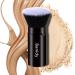 Makeup Brush Kabuki Face Brushes Retractable Travel Blush Brush Portable Flawless for Foundation Powder Blush Bronzer Buffing Liquid Cream Cruelty Free with Cover(Flat-Head)