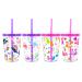 Home Tune 16oz Kids Tumbler Water Drinking Cup 4 Pack - BPA Free Straw Lid Cup Reusable Lightweight Spill-Proof Water Bottle with Cute Design for Girls & Boys Flamingo & Kitty Mermaid & Unicorn & Mermaid