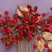 Teyglen Red Rhinestone Crystal Wedding Hair Comb - Bridal Hair Accessory for Women - Gold Silver Leaf Design - Buy Online on GoSupps.com