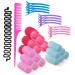 Rollicky Hair Rollers Set (32Pcs) - 18 Self Grip Velcro Hair Rollers for Long & Short Hair Volume & Styling (44+30+25mm) 12 Duckbill Hair Clips 1 Braider & 1 Comb 32 Piece Set