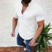 2022 Men's Fashion Cotton Linen Henley V-Neck Shirt - White Medium | Slim Fit Casual Summer Beach Top - Buy Online on GoSupps.com