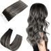 Easyouth Tape in Extensions Human Hair Black Silver Ombre Tape in Hair Extensions Natural Black to Silver Balayage Glue in Hair Extensions 14 Inch 40g 20Pcs 14 Inch #1B/Silver/1B