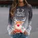 Women's Christmas Sweater | Santa Claus & Moose Print Pullover | Festive Long Sleeve Tops - Size 6 Gray - Buy Online on GoSupps.com