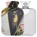 NAANLE hot water bottle with cover palm leaf deer transparent hot water bottle heat bottle for back pain relief handfoot warmer neck heat and cold therapy 1l