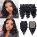 Deep Wave Bundles with Closure Brazilian Deep Curly Human Hair 3 Bundles with Closure(10 10 10+10) Middle Part 4x1 inch Hand-Tied Lace Closure Wet and Wavy Bundles with 4x4x1 Closure 50g/bundle 10 10 10+10 Closure Bundle...