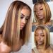 weiqi Highlight Bob Wig Human Hair 13x4 Frontal Lace Wig Ombre 4/27 Bob Lace Front Wigs Human Hair Bob Wigs For Women Human Hair Transparent HD Lace Honey Blonde Wig Pre Plucked (12 Inch) 13x4 Highlight Bob Wig Human Hai...