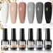 ROSALIND 6PCS White Black Gel Nail Polish Set Fall Nude Brown Gel Polish White Black Colors Neutral Black White Nail Gel Polish Summer Fall Gel Nail Polish White Nude Gray Nail Gel Manicure for Women Black White 0.25 Fl Oz (Pack of 6)