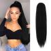 65cm Long Straight Wrap Around Ponytail Extension Synthetic Hair Extension Hairpiece for Women 125g (Black)
