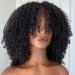 walnut hair Afro Kinky Curly Human Hair Wig with Bangs Full Machine Made Scalp Top Wig Glueless Virgin Brazilian Afro Curly Wigs for Black Women 200 Density Natural Color 14 inch