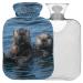 Naanle Wild Sea Otter Werm bottle with cover Transparent bag hot water bottle 2l large hot hot water bottle for bed hand feet warmer pain relief heat and cold therapy