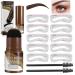 Eyebrow Stamp Stencil Kit, Eyebrow Definer Powder Stamp Makeup with 10 Reusable Eyebrow Stencils, Eyebrow Powder Stamp Long Lasting Waterproof for Perfect Brow (Dark Brown)