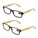 V.W.E. 2 Pairs of Wood Grain Printed Temple Arm Reading Glasses - Spring hinge men women readers 1 Black 1 Tortoise 2.0 x