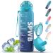 SPWB drinking bottle 1l sports bottle leak-proof BPA-free Tritan water bottle with filter and time marking carbon dioxide Suitable for bicycle fitness hiking camping and school (blue waves)