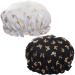 Qeuly 2 Pack Waterproof Shower Cap Reusable Shower Cap for Women Elastic Bathing Shower Hat Double Layers Bathing Hair Cap PEVA Lined Shower Hair Bath Cap (Black/Pale Green Butterfly)