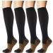 4 pairs of copper compression socks for women and men 15 20 mmHg medical graded compression stockings for sports running plantar fasciitis nurses shin rails diabetics L-XL black-4 pairs