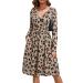 OUGES Women's Spring Casual Midi Dress Long Sleeve V-Neck Floral Ladies Wrap Dress with Pockets L Leopard01