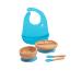 Love Earth - Bamboo Baby Weaning Set 5 Piece Baby Weaning Set Including Suction Plate Bowl Spoons and a Silicone Bib Eco-Friendly Weaning Set for Babies from 3 Months to 6 Years (Blue)