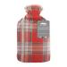 Hot Water Bottle with Beautiful Fleece Print Soft Cover Premium Natural Rubber 2 Litre Hot Water Bag - Helps Provide Warmth and Comfort (Red and Grey Check)