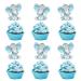 Double Sided Blue Baby Elephant Cupcake Toppers Birthday Party or Baby Shower Food Picks Decor and Party Supplies Set of 24