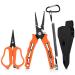 KastKing Cutthroat 7.5- inch Fishing Pliers and 5-inch Braid Scissors, Saltwater Resistant Fishing Gear, Fishing Pliers Line Cutter, Hook Remover, Fishing Tools Set, Fishing Gifts for Men B: Split Ring Plier and Scissor - Orange