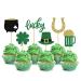 24 PCS St Patrick's Day Cupcake Toppers Glitter Lucky Four Leaf Clover Beer Cupcake Picks for St Patrick's Day Shamrock Theme Baby Shower Birthday Party Cake Decorations (6 styles) Design-6
