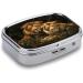 Stylish Two Lions Print Pill Box - 2 Compartment Medicine Organizer | Decorative Metal Portable Pill Case for Pocket & Purse - Buy Online on GoSupps.com