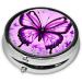 Purple Butterfly Round Pill Box - 3 Compartment Travel Organizer for Easy Medication Management - Buy Online on GoSupps.com