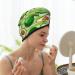 Hair Towel Wrap - Quick Drying Hair Turban with Button | Avocado Green Striped - Buy Online on GoSupps.com