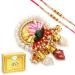 Ghasitaram Gifts Rakhi Gifts Pooja Thali - RM683 Tika Chawal Container with 2 Pearl rakhis with 400 GMS of Soan Papdi Container with 2 rakhis with 400 GMS of Soan Papdi