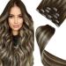 Laavoo clip in Extensions real hair brown ombre remy hair extension real hair clip balayage dark brown blond blond 55cm double tresse extensions real hair clip in brown smooth 70g 5 pieces #4/27/55cm-70g 3.1 #4/27/4