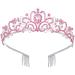 Dicodoum Crystal Crowns for Women And Girls  Tiaras Hair Rhinestones Princess Headbands with Comb for Wedding Birthday Gift Pink(Pack of 1)