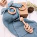 Baby Lovey Wood Rattle Teether Ring Set - Navy Blue Cotton Double Gauze 3 Pack | Montessori Gender Neutral Baby Shower Gift - Buy Online on GoSupps.com