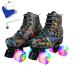 Women's Classic Roller Skates - Premium Microfiber High-top Roller Skates for Adult Women Men Double Row Indoor Outdoor Skates for Unisex Girls with Shoes Bag Black flash wheel 40- US: 8.5
