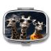 Pill Box Three Giraffes Wearing Sunglasses Print 2 Compartment Medicine Pill Case Pill Organizer Decorative Metal Portable Pill Box for Pocket Or Purse