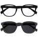 Opulize Pop double Pack Reading glasses Sonnen readers Retro Round Black Gray Men Women Women Seating Hairs RS2-17 +1.50 Black Gray +1.50 Dioptries