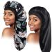 2 Pcs Satin Bonnet,Long Hair Bonnet,Sleep Cap for Black Women,Silk Bonnet with Soft Elastic Band,Satin Sleep Cap for Curly Hair Braids Dreadlocks,Silky Hair Loose Cap for Sleeping(Black+Black Flower)