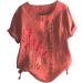 Cotton Linen Women's Dandelion Print Blouse - 3/4 Sleeve Crewneck Vintage Top | Orange-d 3X-Large - Buy Online on GoSupps.com