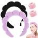 Spa Headband for Washing Face Makeup Headband Bubble Skincare Headbands with Face Wash Wristbands Terry Cloth Headband Soft Puffy Headband for Women Gifts Black+Purple