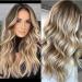 Aisom Ombre Blonde Part Lace Front Synthetic Wig For Women Body Wave Lace Front Wig Highlight Wig (16INCH Highlight Wig(02)