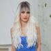 EMMOR Ombre Platinum Blonde Long Curly Wig with Bangs - Heat Resistant Synthetic Hair for Natural Daily Look - Buy Online on GoSupps.com