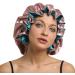 Sengterm Satin Sleep Cap for Women - Adjustable Double Layer Silk Hair Care Bonnet for Long Hair - Green-Pink L-XL - Buy Online on GoSupps.com
